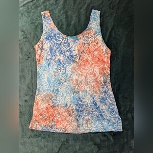 Bali Batiks Floral Sleeveless Top - Blue and Orange
